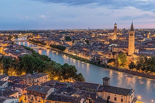 Italy-Verona Looking Down From Castello San Pietro at Twilight Art Print